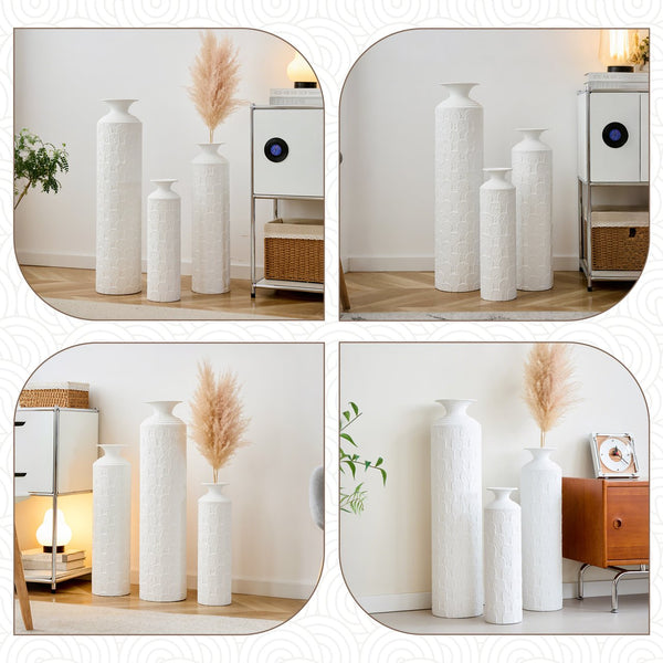 English Elm 39.4" Handcrafted Rattan-textured Pvc Tall Floor Vase Boho Entryway Sculptural Accent White W2796P446236