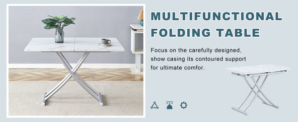 English Elm Modern multifunctional lift table with 0.8" MDF top, adjustable 18.3–29" silver legs, versatile coffee/dining/study use W1151P271527