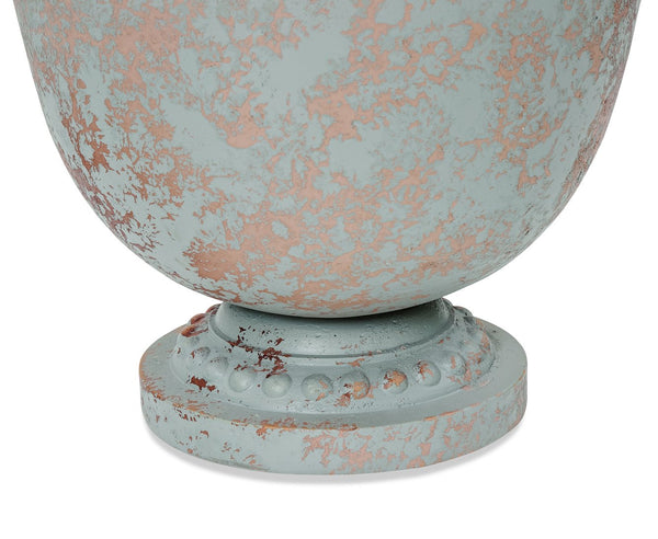 English Elm Polyresin Outdoor Garden Urn with Roman Column Base Antique European Terrace Planter N772P450054G