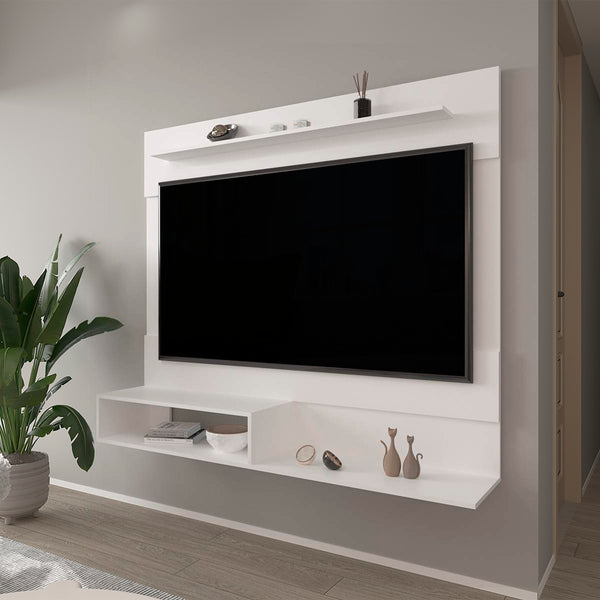 English Elm Floating Entertainment Center Albuquerque - White Engineered Wood, Slim Shelf Storage, Easy Assemble, Durable B092P306234