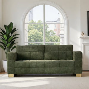English Elm FX-P54-RB Modern Chenille 3-Seater Sofa with Wide Arms, Tufted Box Stitching & Stainless Legs for Durable Comfort Retro Green W576S00166