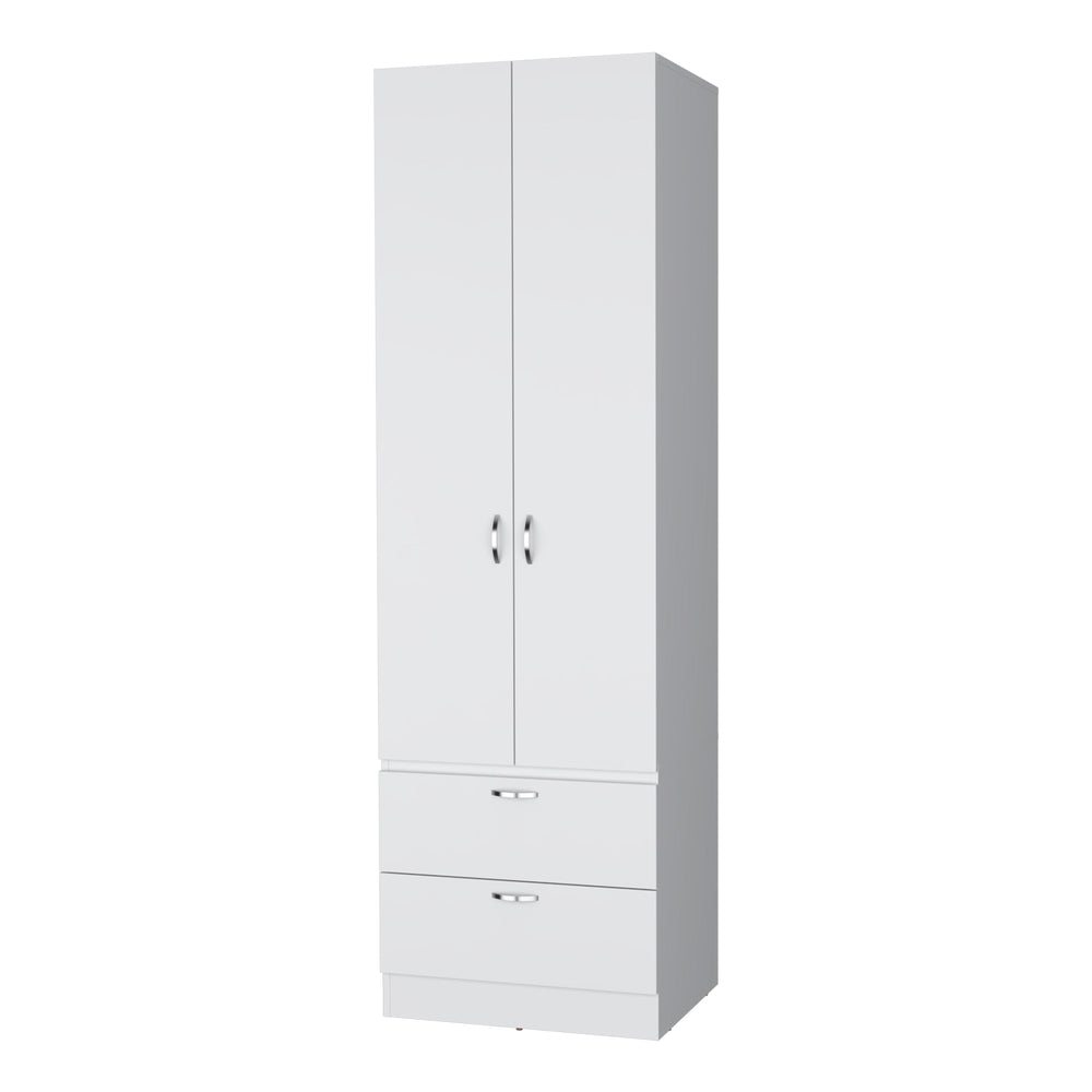 English Elm White Marquez Melamine 2-Door 2-Drawer Wardrobe — Durable, Stylish Bedroom Storage, 76.9" H B062P205246