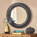 Christopher Knight Home® - Noble House - Dodds Handcrafted Boho Studded Croco Leather Round Wall Mirror, Dark Brown