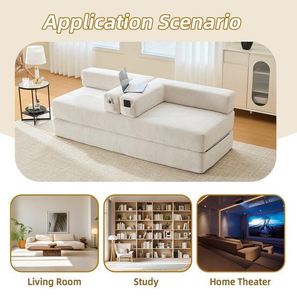 English Elm UNITED Folding Sofa Bed with Removable Cover Zipper, Chenille Memory Foam Sleeper for Small Spaces Beige W1568P293803