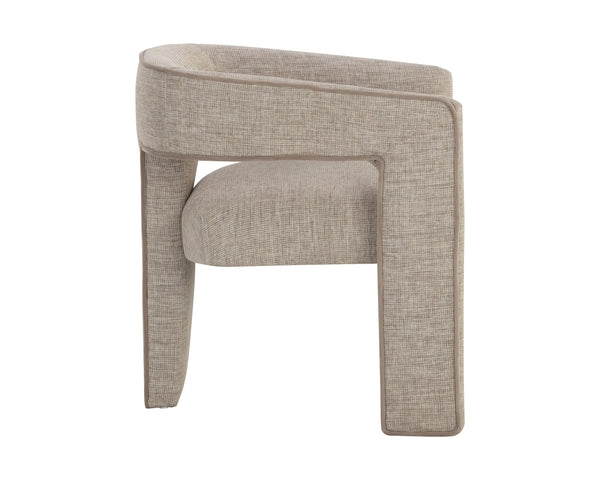 Sunpan Krasner Dining Armchair - Modern Design with Rhapsody Sand Upholstery & Mocha Contrast Piping