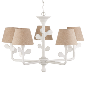 Charny Chandelier - Elegant White Composite Fixture with Nature-Inspired Design & Adjustable Height