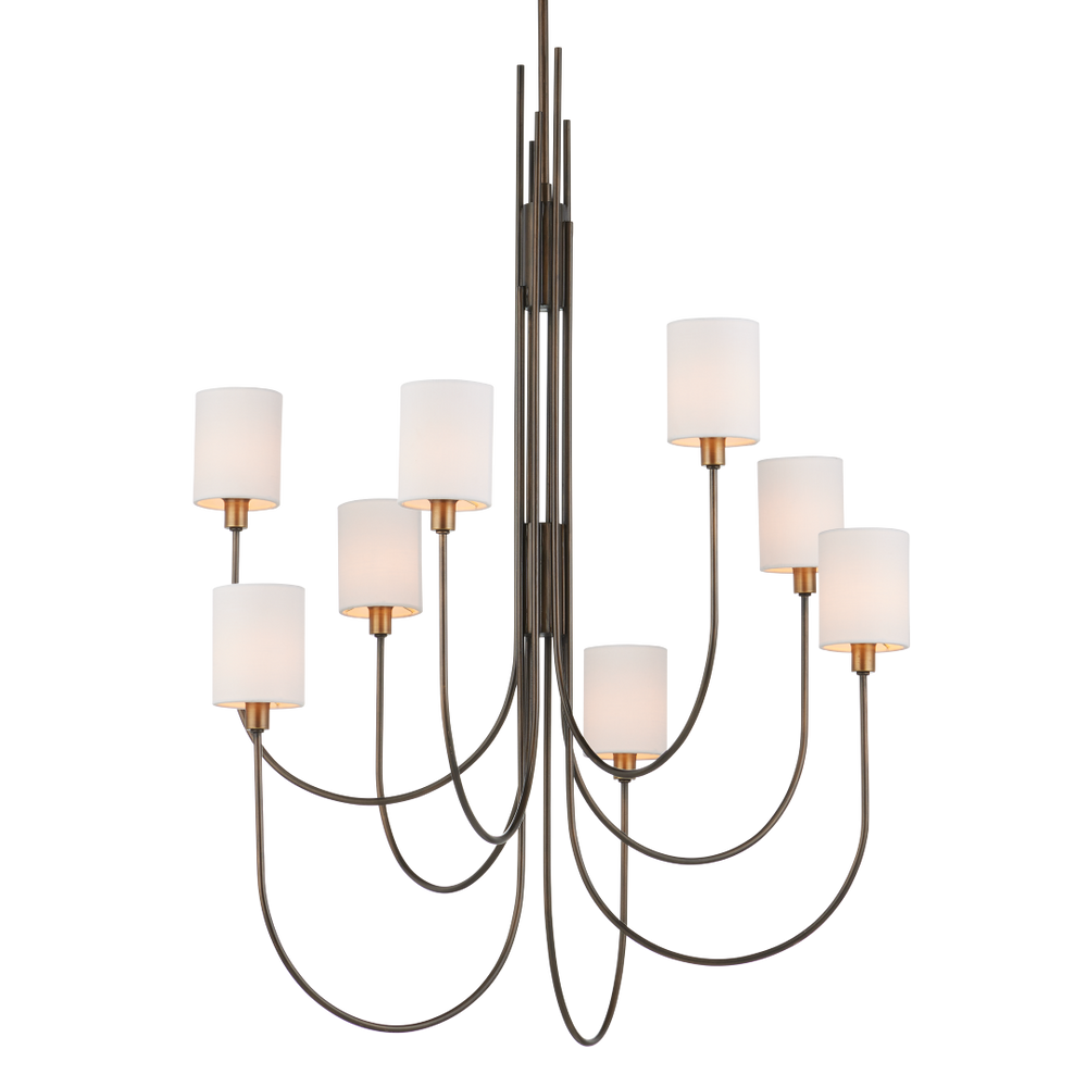 Archetype Chandelier - Statuary Bronze Elegance with Off-White Linen Shades for Contemporary Spaces