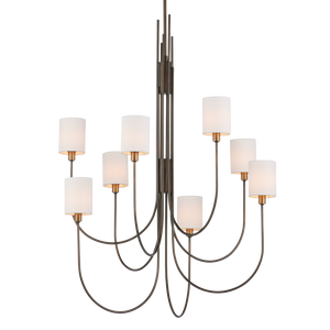 Archetype Chandelier - Statuary Bronze Elegance with Off-White Linen Shades for Contemporary Spaces