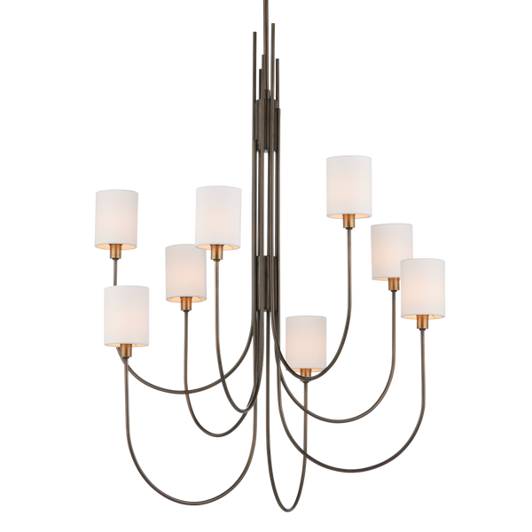 Archetype Chandelier - Statuary Bronze Elegance with Off-White Linen Shades for Contemporary Spaces