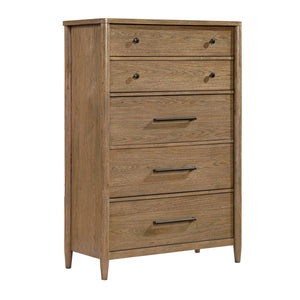 English Elm Modern Transitional Tall 5-drawer Chest with Cedar Lining and Hickory Veneer Finish B011P425799