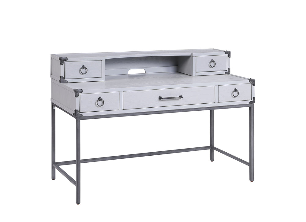 English Elm Orchest Gray Finish Writing Desk with 3 Smooth-Glide Drawers, Metal Braces & Sturdy Wooden Frame B2726P243698