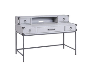 English Elm Orchest Gray Finish Writing Desk with 3 Smooth-Glide Drawers, Metal Braces & Sturdy Wooden Frame B2726P243698