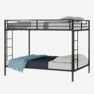 English Elm Multi Square Tube Iron Bunk Bed Full over Full, Black Sturdy Metal Frame, Dual Ladders, Space‑Saving Dorm Solution W1935P360909
