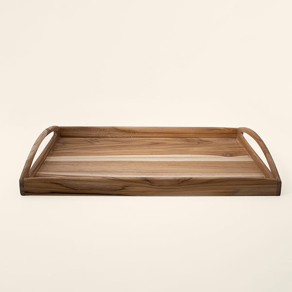 English Elm Handmade Teak Wood Rectangle Tray - 18X11 For Rustic Serving, Home Decor, & Versatile Display Use B346P327394