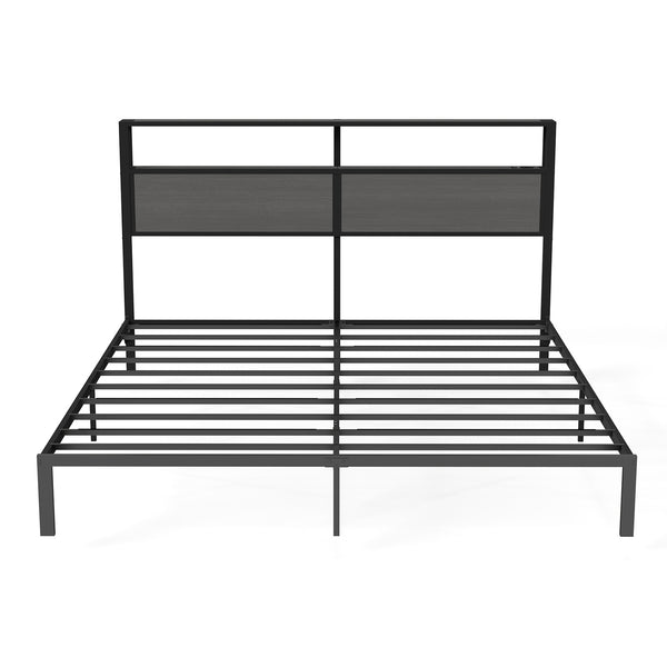 English Elm Queen Metal Platform Bed with Rgb Led Headboard Charging Station and Underbed Storage T3963P483808