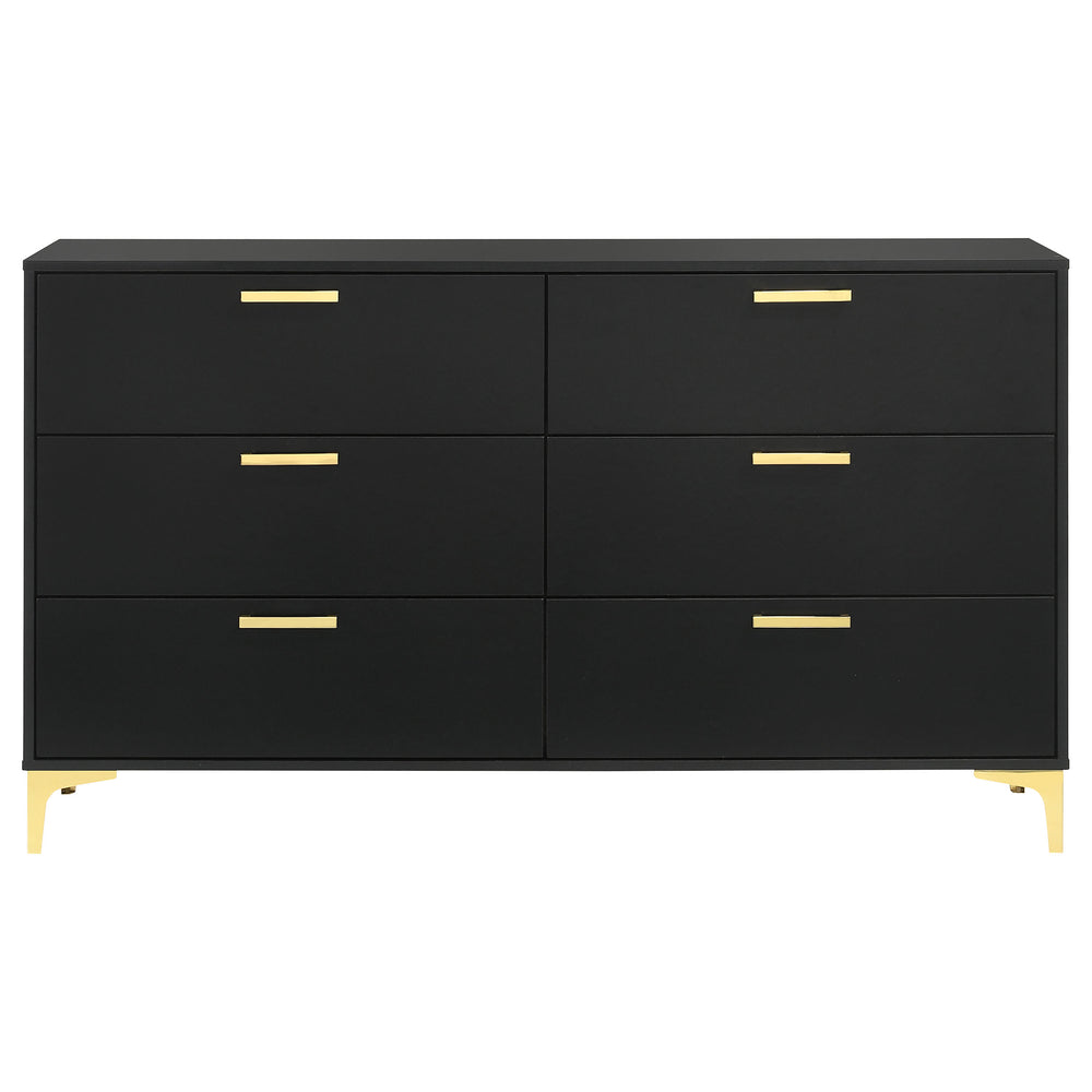 English Elm Lexie Black 6-Drawer Rectangular Dresser with Gold Metal Base & Fingerprint-Resistant Finish, Modern Classic B062P333483