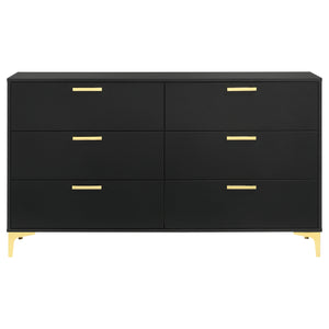 English Elm Lexie Black 6-Drawer Rectangular Dresser with Gold Metal Base & Fingerprint-Resistant Finish, Modern Classic B062P333483