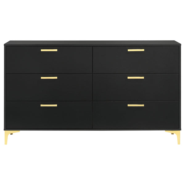 English Elm Lexie Black 6-Drawer Rectangular Dresser with Gold Metal Base & Fingerprint-Resistant Finish, Modern Classic B062P333483