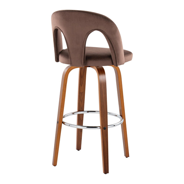 English Elm Fixed-height Swivel Barstools Velvet Seat Walnut Legs Chrome Footrest Set 2 B202S01888