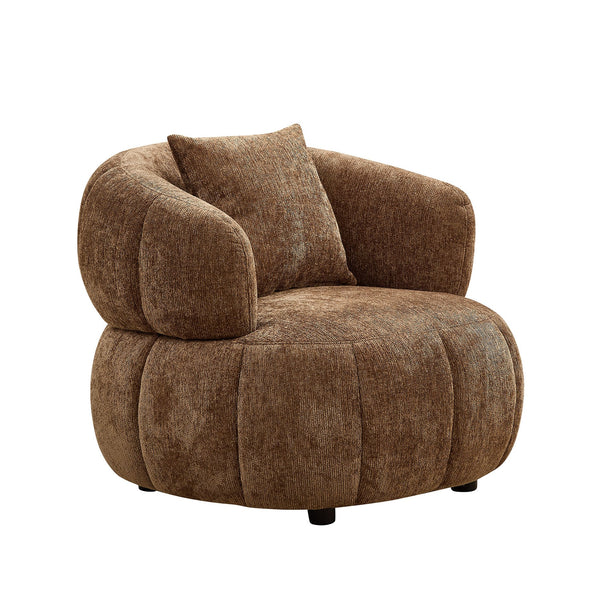 English Elm Modern Sculptural Pumpkin Lounge Chair Textured Polyester Upholstery for Living Room Brown W2582P457334