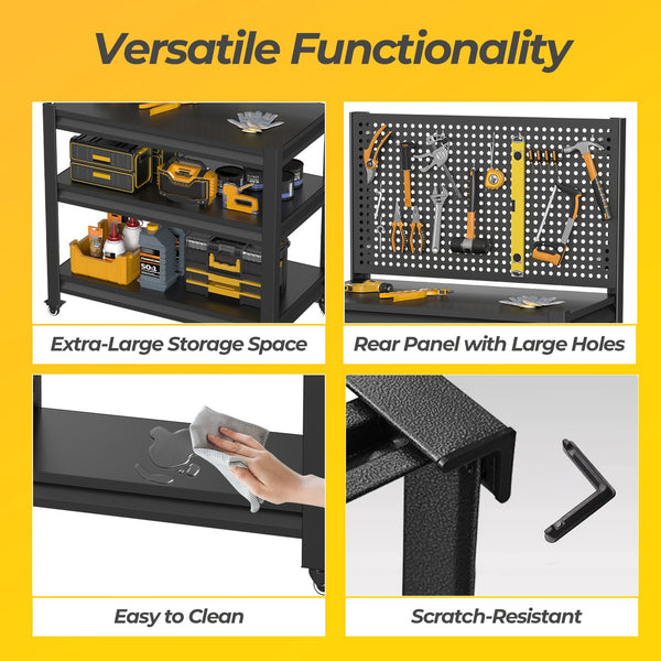 English Elm Storage Shelves Heavy Duty Metal Garage Rack with Pegboard Panels and Adjustable Tiers T5667P454733