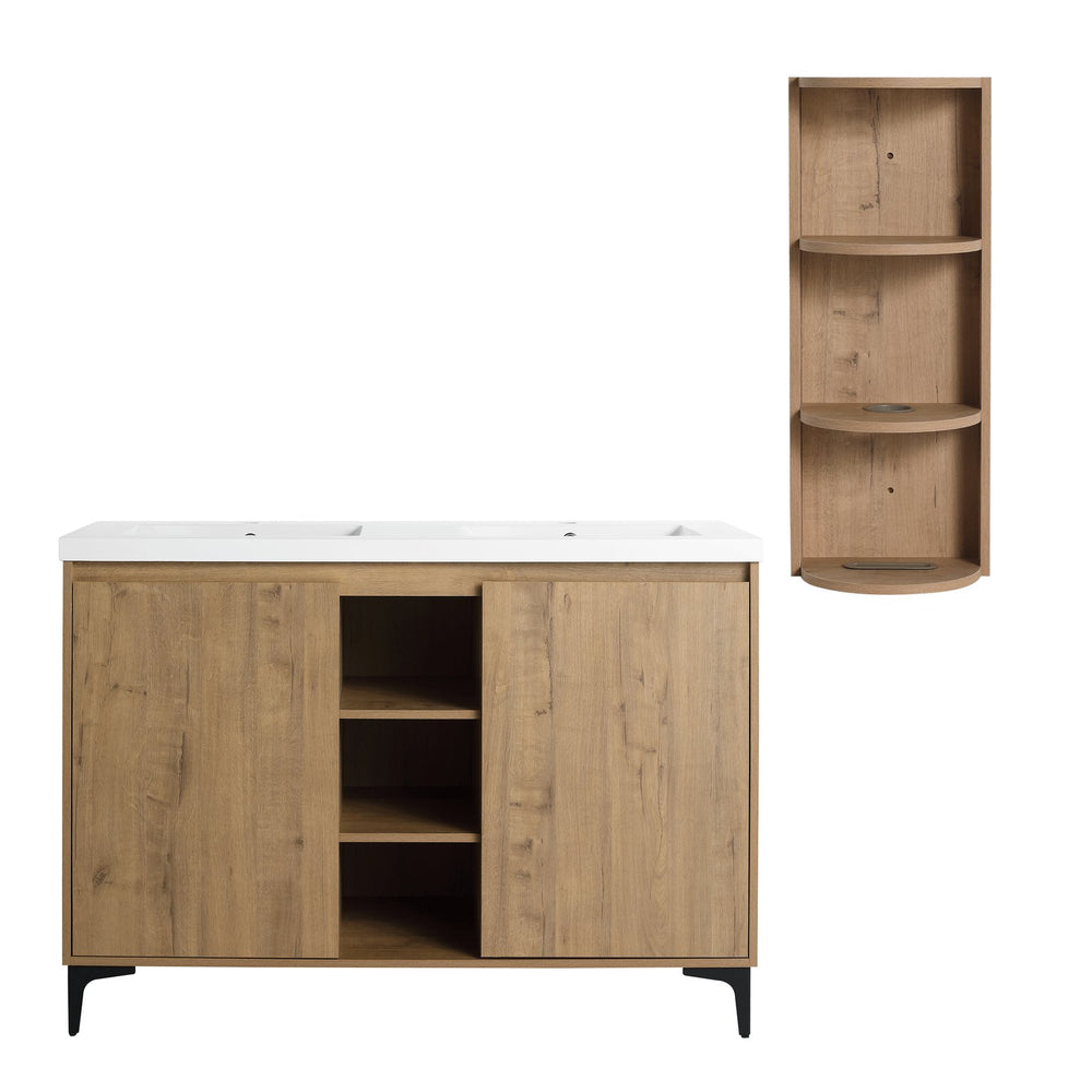 English Elm 48" Freestanding modern bathroom vanity with integrated white resin sink, soft-close doors, durable plywood finish Imitative Oak W999S00345