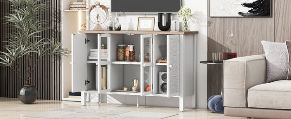 English Elm Vibe 47.2'' Retro Tv Stand For 43" Tvs - Stylish Media Console With Glass Doors & Secure Storage Solution N724P233371K-GIGA