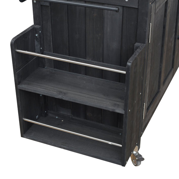 English Elm Foldable Outdoor Kitchen Cart with Stainless Worktop Fir Wood Frame and Lockable Wheels Black N719P380279B