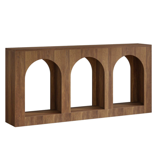 English Elm 2-tier Industrial Console Table Rustic Wood and Black Metal Frame Entryway Sofa T3971P463499
