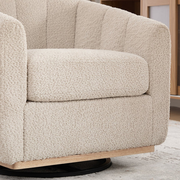 English Elm 31.89 Inch Chenille Tufted Swivel Barrel Armchair Pumpkin Sculpted Design for Living Rooms Wheat W3098P397229