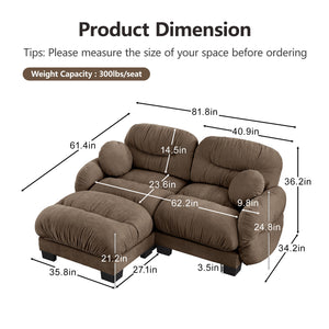 English Elm Pleated Chenille Sectional Sofa with Ottoman Ergonomic Foam Curved Armrests Living Room Brown W5656S00056
