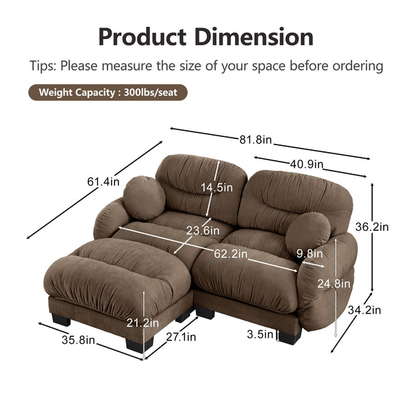 English Elm Pleated Chenille Sectional Sofa with Ottoman Ergonomic Foam Curved Armrests Living Room Brown W5656S00056