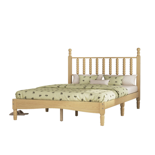 English Elm Full Size Rubberwood Platform Bed Gourd Headboard Retro Bohemian Bedroom Frame N733P338317M