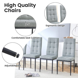 English Elm Linen Tufted Dining Chairs Set of 4 — Upholstered Padded Seats, Metal Legs, 330lb Capacity, Gray Elegance N752P190530G