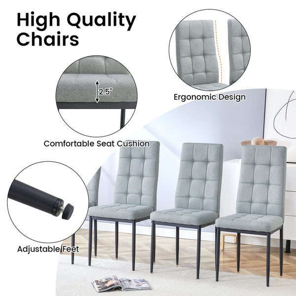 English Elm Linen Tufted Dining Chairs Set of 4 — Upholstered Padded Seats, Metal Legs, 330lb Capacity, Gray Elegance N752P190530G