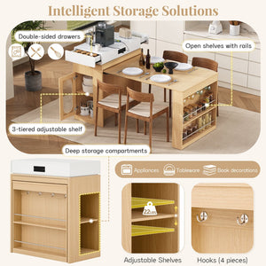 English Elm [video] Trexm Extendable Kitchen Island with Power Outlet Drawers and Rolling Base XW000028AAN
