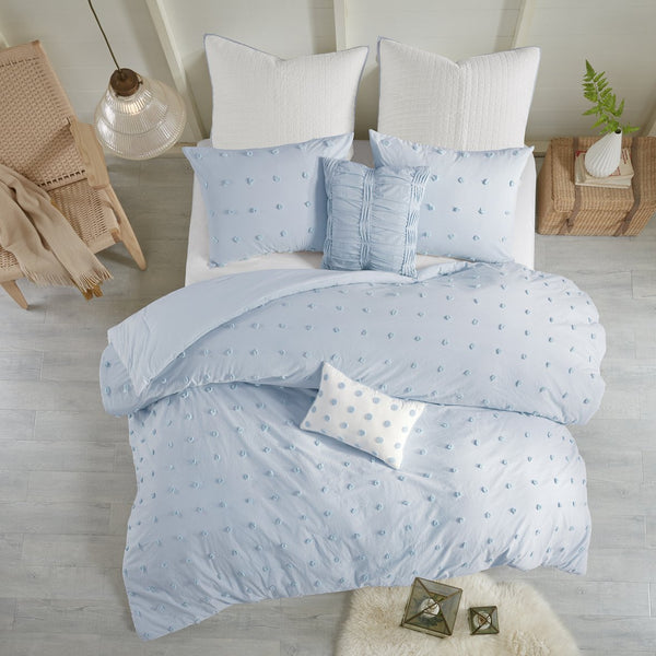 JLA Home Urban Habitat - Cotton Urban Habitat Brooklyn Jacquard Comforter Set with Tufted Chenille Dots, Hypoallergenic OEKO-TEX Certified Blue UH10-2154