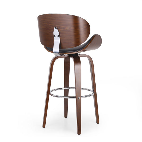 English Elm Christopher Knight Home® - 30" Mid-Century Modern Upholstered Swivel Barstool with Beech Frame, Concave Seat, Easy-Clean Leather Finish Black 67493.00PUMDNT