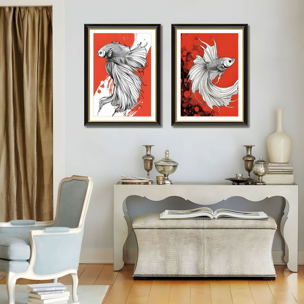 English Elm Set Of 2 Betta Fish Canvas Wall Art – Vibrant Modern Decor With Solid Wood Frames For Home Elegance T3976P383239-GIGA