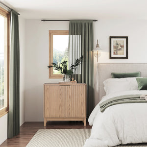 English Elm 2 Door Storage Cabinet with Fluted Fronts and Brass Handles, Mid-Century Accent Console for Entryway Natural Ash W914P292863