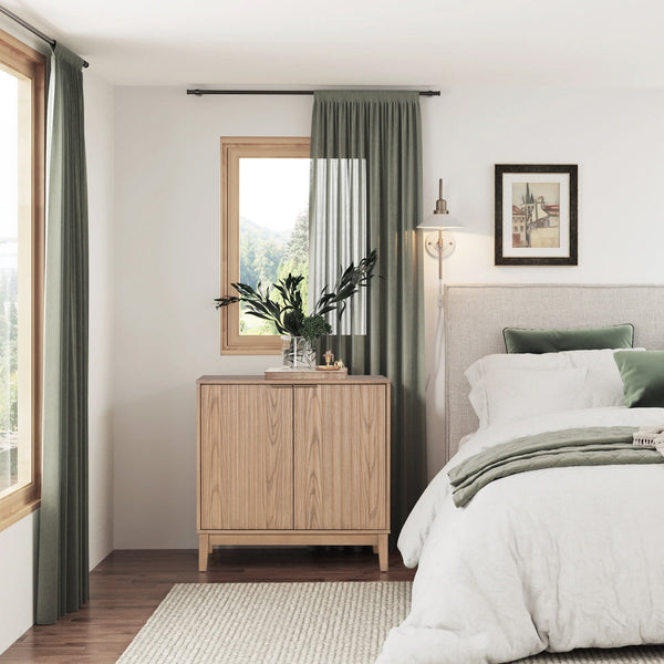 English Elm 2 Door Storage Cabinet with Fluted Fronts and Brass Handles, Mid-Century Accent Console for Entryway Natural Ash W914P292863