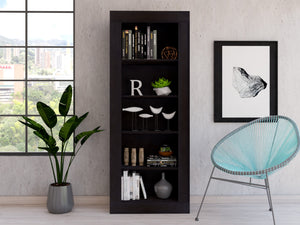 English Elm Bookcase Sleek Vertical Design with 5 Spacious Shelves, Engineered Wood Black, Modern Storage Solution B097S00106