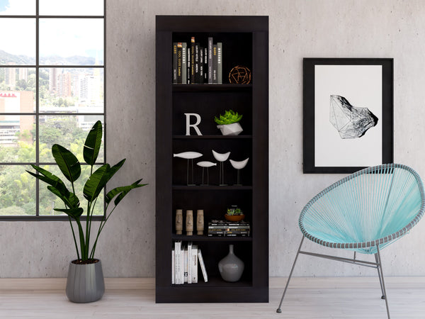 English Elm Bookcase Sleek Vertical Design with 5 Spacious Shelves, Engineered Wood Black, Modern Storage Solution B097S00106