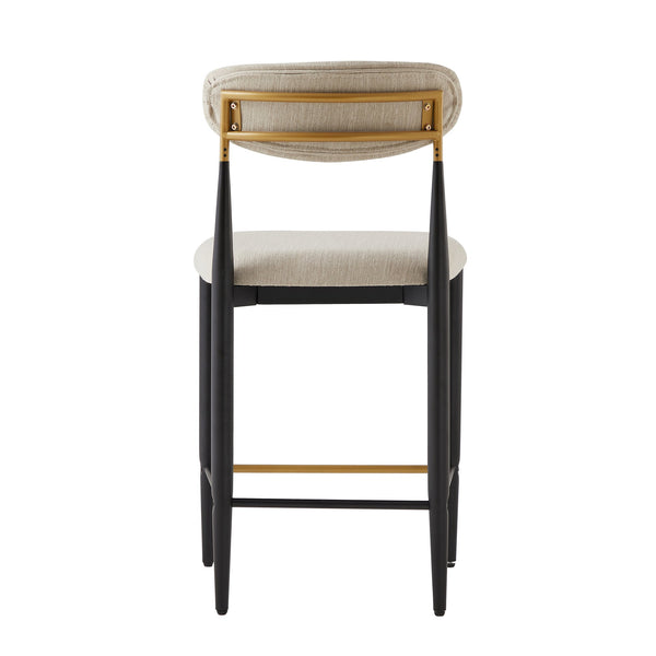 English Elm Christopher Knight Home® - ARMLESS Modern Upholstered Counter Stool Set of 2 with Iron Toothpick Frame, Gold Trim Accents Beige+Black N771P316339A