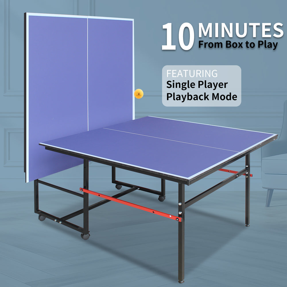 English Elm 8ft Foldable Ping Pong Table Aluminum Frame Indoor Game Set with Paddles Net Balls W1408P153471