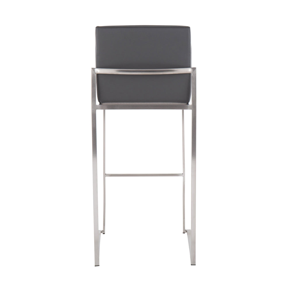 English Elm Fuji 30" Contemporary High Back Barstool Set Of 3 - Grey Faux Leather & Stainless Steel Stylish Comfort B202P222209