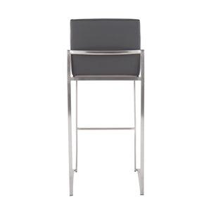 English Elm Fuji 30" Contemporary High Back Barstool Set Of 3 - Grey Faux Leather & Stainless Steel Stylish Comfort B202P222209