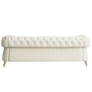 English Elm 89''W Chesterfield Modern Tufted Velvet Sofa with Pocket Springs, Gold Trim & Removable Cushions Beige W579S00037