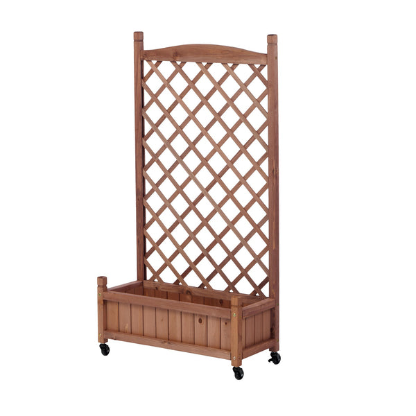 English Elm Raised Wood Planter Boxes with Integrated Trellis for Climbing Vines Set of Two D720094446