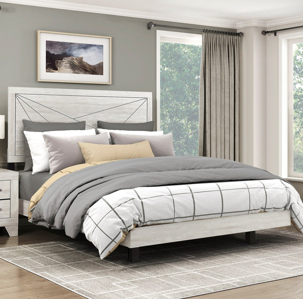 English Elm Contemporary LED Panel Queen Bed with Integrated Lighting, Sleek Wooden Frame and Modern Headboard Design Oak 81.75 L x 7.25 W x 5.5 H B011S01709